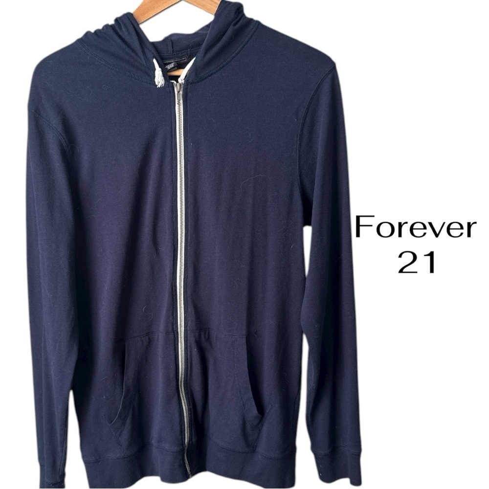 FOREVER 21 Ultra Lightweight Full Zip Hoodie | Large | Navy